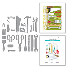 Cargar imagen en el visor de la galería, Spellbinders - Etched Dies By Nancy McCabe - Toolbox Essentials - All The Tools. This set includes 25 thin metal cutting dies. It indeed has all the tools from a hammer to a saw and even a ruler! Available at Embellish Away located in Bowmanville Ontario Canada.

