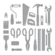Cargar imagen en el visor de la galería, Spellbinders - Etched Dies By Nancy McCabe - Toolbox Essentials - All The Tools. This set includes 25 thin metal cutting dies. It indeed has all the tools from a hammer to a saw and even a ruler! Available at Embellish Away located in Bowmanville Ontario Canada.
