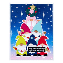 Charger l'image dans la galerie, Spellbinders - Glimmer Hot Foil Plates - Twilight Sparkle Strip- Gnome For Xmas. What a way to sparkle a background with this beautiful star-filled Glimmer Plate. Create a border or fill an entire A2 card front. Available at Embellish Away located in Bowmanville Ontario Canada. Card example by brand ambassador.
