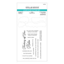 Load image into Gallery viewer, Spellbinders - Stamp &amp; Die Set - I've Got You Covered. This set of 15 clear stamps includes 13 encouraging sentiments. Thinking of You and Hello are larger and in a narrow casual script font. The stamps work with an acrylic block and is made in the USA. Available at Embellish Away located in Bowmanville Ontario Canada.
