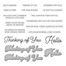 Load image into Gallery viewer, Spellbinders - Stamp &amp; Die Set - I've Got You Covered. This set of 15 clear stamps includes 13 encouraging sentiments. Thinking of You and Hello are larger and in a narrow casual script font. The stamps work with an acrylic block and is made in the USA. Available at Embellish Away located in Bowmanville Ontario Canada.
