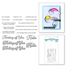 Load image into Gallery viewer, Spellbinders - Stamp &amp; Die Set - I've Got You Covered. This set of 15 clear stamps includes 13 encouraging sentiments. Thinking of You and Hello are larger and in a narrow casual script font. The stamps work with an acrylic block and is made in the USA. Available at Embellish Away located in Bowmanville Ontario Canada.

