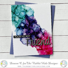 Load image into Gallery viewer, The Rabbit Hole Designs - Dies - Friend. This package includes 2 dies, 1 shadow and 1 script. Coordinates with Friend - Scripty 3x4 Stamp Set and  Friend - Scripty Word Hot Foil Plate. Available at Embellish Away located in Bowmanville Ontario Canada. Example by Deneen C.
