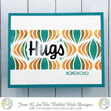 Cargar imagen en el visor de la galería, The Rabbit Hole Designs - Scripty Word Hot Foil Plate - Hugs. Create a stunning, letterpress feel to all your projects using our new hot foil dies! Designed to work in any standard hot foil system, be sure to follow the instructions in your manual for a standard hot foil plate. Made in the USA.  Coordinates with Hugs - Scripty 3x4 Stamp Set &amp; Hugs - Scripty Word with Shadow Dies. Available at Embellish Away located in Bowmanville Ontario Canada. card design by Jenn G.
