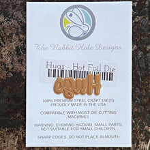 Cargar imagen en el visor de la galería, The Rabbit Hole Designs - Scripty Word Hot Foil Plate - Hugs. Create a stunning, letterpress feel to all your projects using our new hot foil dies! Designed to work in any standard hot foil system, be sure to follow the instructions in your manual for a standard hot foil plate. Made in the USA.  Coordinates with Hugs - Scripty 3x4 Stamp Set &amp; Hugs - Scripty Word with Shadow Dies. Available at Embellish Away located in Bowmanville Ontario Canada.
