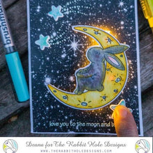 Charger l'image dans la galerie, The Rabbit Hole Designs - Stamp Set - 4x6 - Bunny Moon. Deeply etched, clear photopolymer stamps for precise placement. Made in the USA. Available at Embellish Away located in Bowmanville Ontario Canada. Card design by Deana.
