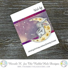 Charger l'image dans la galerie, The Rabbit Hole Designs - Stamp Set - 4x6 - Bunny Moon. Deeply etched, clear photopolymer stamps for precise placement. Made in the USA. Available at Embellish Away located in Bowmanville Ontario Canada. Card design by Nicole K
