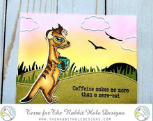 Charger l'image dans la galerie, The Rabbit Hole Designs - Stamp Set - Caffeinated - Meerkat - 3x4. Deeply etched, clear photopolymer stamps for precise placement. Made in USA. Available at Embellish Away located in Bowmanville Ontario Canada. Card design by Terra.

