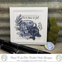 Charger l'image dans la galerie, The Rabbit Hole Designs - Stamp Set - Caffeinated - Spring Coffee - 4x4. Deeply etched, clear photopolymer stamps for precise placement. Made in the USA. Available at Embellish Away located in Bowmanville Ontario Canada. Card design by Cami C.
