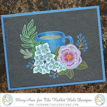 Charger l'image dans la galerie, The Rabbit Hole Designs - Stamp Set - Caffeinated - Spring Coffee - 4x4. Deeply etched, clear photopolymer stamps for precise placement. Made in the USA. Available at Embellish Away located in Bowmanville Ontario Canada. Card design by Mary Ann.
