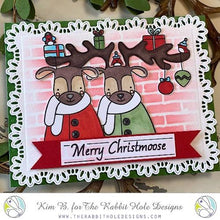 Load image into Gallery viewer, The Rabbit Hole Designs - Stamp and Die Set - Christmoose - Moosemas. Approx. size 4x6. Available at Embellish Away located in Bowmanville Ontario Canada. Card example by Kim B.
