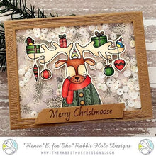 Load image into Gallery viewer, The Rabbit Hole Designs - Stamp and Die Set - Christmoose - Moosemas. Approx. size 4x6. Available at Embellish Away located in Bowmanville Ontario Canada. Card example by Renee E.
