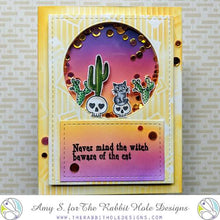 Charger l'image dans la galerie, The Rabbit Hole Designs - Stamp Set - 4x4 - Country Witch. Deeply etched, clear photopolymer stamps for precise placement. Made in the USA.  Coordinates with Country Witch Dies. Available at Embellish Away located in Bowmanville Ontario Canada. Card design by Amy S.
