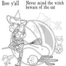 Charger l'image dans la galerie, The Rabbit Hole Designs - Stamp Set - 4x4 - Country Witch. Deeply etched, clear photopolymer stamps for precise placement. Made in the USA.  Coordinates with Country Witch Dies. Available at Embellish Away located in Bowmanville Ontario Canada.
