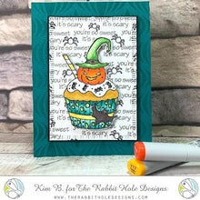 Charger l'image dans la galerie, The Rabbit Hole Designs - Stamp Set - 3x4 - Halloween Cupcake. Deeply etched, clear photopolymer stamps for precise placement. Made in the USA.  Coordinates with Halloween Cupcake Die. Available at Embellish Away located in Bowmanville Ontario Canada. Card design by Kim B.
