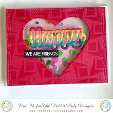 Load image into Gallery viewer, The Rabbit Hole Designs - Stamp Set - Congrats - Scripty - 3x4. Deeply etched, clear photopolymer stamps for precise placement. The word Congrats is sized so that it may be stamped onto the shadow layer from the coordinating dies (sold separately). Made in USA.  Coordinates with Congrats - Scripty Word with Shadow Layer Dies. Available at Embellish Away located in Bowmanville Ontario Canada. Card design by  Kim B

