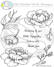 Charger l'image dans la galerie, The Rabbit Hole Designs - Stamp Set - Pretty in Peony - 4x6. Deeply etched, clear photopolymer stamps for precise placement. Made in the USA. Available at Embellish Away located in Bowmanville Ontario Canada.
