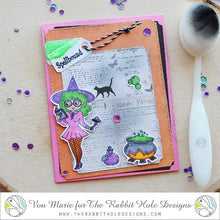 Cargar imagen en el visor de la galería, The Rabbit Hole Designs - Stamp Set - 4x6 - Spellcaster Witch. Deeply etched, clear photopolymer stamps for precise placement. Made in the USA.  Coordinates with Spellcaster Witch Dies. Available at Embellish Away located in Bowmanville Ontario Canada. Card design by Von Marie.

