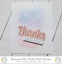 Charger l'image dans la galerie, The Rabbit Hole Designs - Stamp Set - Thanks - Scripty - 3x4. Deeply etched, clear photopolymer stamps for precise placement. The word Congrats is sized so that it may be stamped onto the shadow layer from the coordinating dies (sold separately). Made in USA.  Coordinates with Thanks - Scripty Word with Shadow Layer Dies. Available at Embellish Away located in Bowmanville Ontario Canada. Card by Deana.
