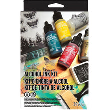 Load image into Gallery viewer, Ranger - Tim Holtz-Alcohol Ink Kit. This kit has everything you need to learn alcohol ink techniques and design your own projects. Follow along with quick and easy tips &amp; techniques, all with step by step instructions. Available at Embellish Away located in Bowmanville Ontario Canada.

