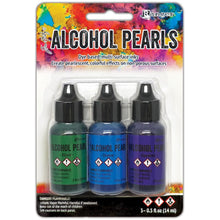 Load image into Gallery viewer, Tim Holtz - Alcohol Ink Pearls Kits  - 3 per Pack - Select from Drop Down. Each Kit sold separately. Tim Holtz Alcohol Pearls are permanent, fast drying, pigment and dye inks formulated to create pearlescent colorful effects. Ideal for use on Alcohol Ink Yupo, as well as Alcohol Ink Cardstock, Foil Cardstock, Glossy Paper, and more. Apply Alcohol Pearls to metal, glass, and glazed tiles for limitless creative possibilities. WARNING: Flammable, irritant, vapor harmful.
