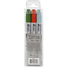 Load image into Gallery viewer, Tim Holtz - Distress Crayon Set - Set #11. Tim Holtz Distress Crayons are formulated to achieve vibrant coloring effects on porous surfaces for mixed-media. The smooth water-reactive pigments are ideal for creating brilliant backgrounds, watercoloring and more. This package contains three 5.25 inch long crayons in Speckled Egg, Crackling Campfire and Rustic Wilderness Distress. Available at Embellish Away located in Bowmanville Ontario Canada.
