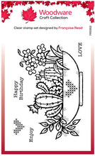 Load image into Gallery viewer, Woodware - 4"x6" Clear Singles Stamp - Plant Display. On trend stamp with a display of succulents with a love theme. Add a personal touch with your favourite colouring medium and the fun words. Designed by Francoise Read. These stamps would be perfect for cards and scrapbook pages as well as mixed media or fun décor projects. Available at Embellish Away located in Bowmanville Ontario Canada.

